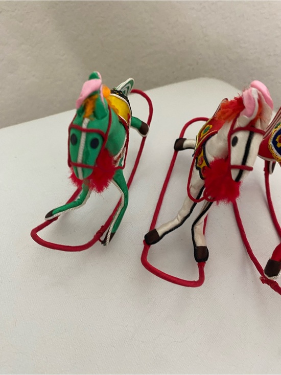 3 Vintage Handcrafted Chinese Satin  Stuffed Rocking Horse Festive Ornaments main image 2